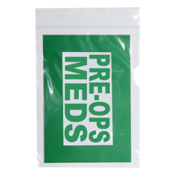 Green "Pre-Op" Meds Printed Bag Reclosable